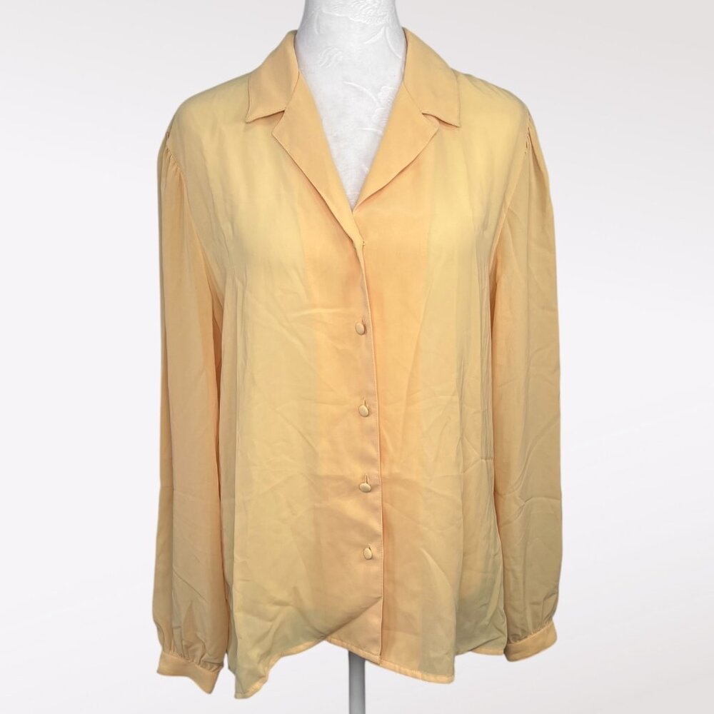 Vintage Yellow Blouse Lightweight Long Sleeve 90s Size 14